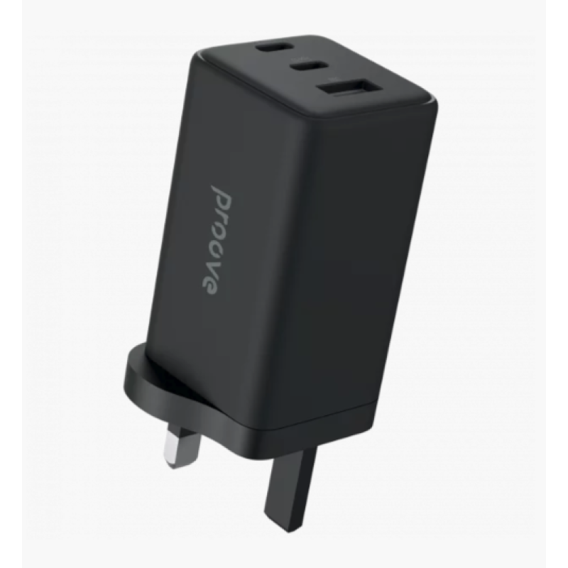 Proove Pocket GaN Max 100W – sienas lādētājs ar 2× Type-C un Type-A, Melns UK Rozete